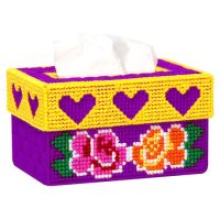 十字绣抽纸盒自己绣三心花款家车用毛线手工绣立体绣纸抽盒纸巾盒|三心月季-萝卜心