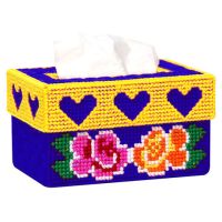 十字绣抽纸盒自己绣三心花款家车用毛线手工绣立体绣纸抽盒纸巾盒|三心月季-天蓝