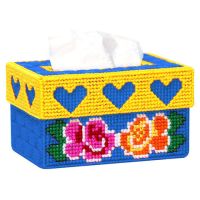 十字绣抽纸盒自己绣三心花款家车用毛线手工绣立体绣纸抽盒纸巾盒|三心月季-靠蓝