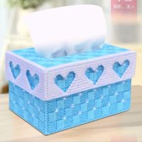 买三送一3d十字绣纸巾盒毛线立体绣客厅餐厅纸抽盒手工diy材料包|材料包粗线已裁剪适合新手(中单青)