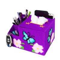 立体十字绣抽纸盒客厅收纳盒纸巾盒毛线手工绣储物合|紫色