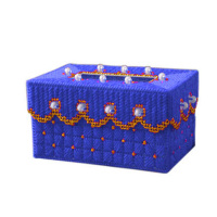 毛线绣立体十字绣宽金边珍珠掀盖式纸巾盒抽纸盒套件|宝蓝