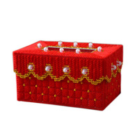 毛线绣立体十字绣宽金边珍珠掀盖式纸巾盒抽纸盒套件|大红