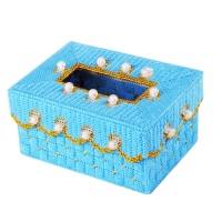 3d立体绣十字绣纸巾盒客厅新款纸抽盒毛线绣手工材料包抽纸盒|(非成品自己绣)粗毛线珍珠中单青