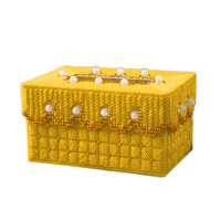 毛线绣立体十字绣宽金边珍珠掀盖式纸巾盒抽纸盒套件|桔黄