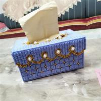 3d立体绣十字绣纸巾盒客厅新款纸抽盒毛线绣手工材料包抽纸盒|(非成品自己绣)粗毛线珍珠浅蓝色