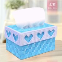 3d立体绣十字绣纸巾盒客厅新款纸抽盒毛线绣手工材料包抽纸盒|(非成品自己绣)三心小尺寸中单青