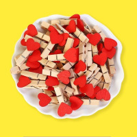 彩色爱心夹子生日婚礼小木夹子照片墙装饰麻绳夹子相片夹创意卡通|红色爱心 50个夹子送10米麻绳10个无痕钉