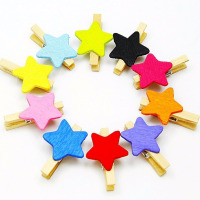 彩色爱心夹子生日婚礼小木夹子照片墙装饰麻绳夹子相片夹创意卡通|彩色五角星 50个夹子无赠品