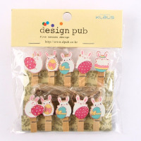 彩色爱心夹子生日婚礼小木夹子照片墙装饰麻绳夹子相片夹创意卡通|复活节兔子 50个夹子送10米麻绳10个无痕钉