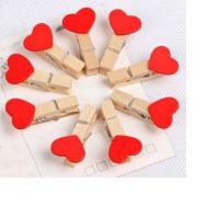 彩色爱心夹子生日婚礼小木夹子照片墙装饰麻绳夹子相片夹创意卡通|中号红色爱心 20个夹子无赠品