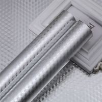自粘防水厨房防油贴纸耐高温灶台用橱柜油烟墙贴防潮铝箔锡纸加厚|银色立体方格60cm宽 5米(送美工刀+刮板)