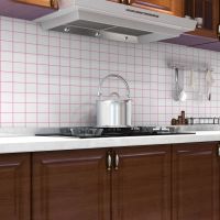 厨房防油贴纸耐高温防水防潮自粘油烟机壁纸柜灶台用墙贴瓷砖墙纸|方大白格粉线 60厘米宽X3米长