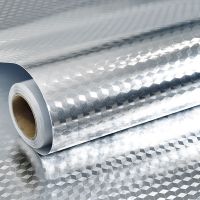 加厚厨房防油贴纸防水耐高温铝箔墙纸自粘橱柜灶台面抽屉防潮墙贴|银色菱形纹 宽60厘米*10米长(推荐款)