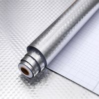 墙纸自粘防水厨房防油贴纸耐高温灶台用橱柜油烟墙贴防潮铝箔加厚|铝箔立体方格 60cm宽*2米长(加宽款)