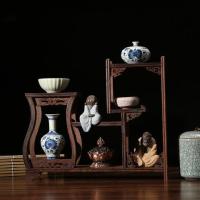 鸡翅木博古架红木多宝阁紫砂壶茶具摆件展示架家具置物展架工艺品|边瓶
