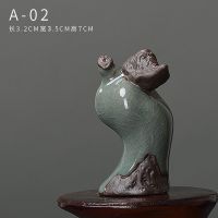 哥窑禅意小茶宠精品可养开片紫砂人物创意可爱摆件貔貅蟾茶道配件|A站立达摩