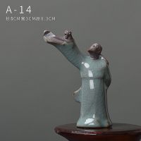 哥窑禅意小茶宠精品可养开片紫砂人物创意可爱摆件貔貅蟾茶道配件|A李白(举杯)