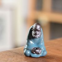 陶瓷个性创意茶宠摆件可养紫砂禅意小和尚茶道配件精品不变色|哥窑茶宠-达摩