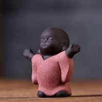 陶瓷个性创意茶宠摆件可养紫砂禅意小和尚茶道配件精品不变色|彩砂和尚-迎礼