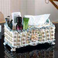 客厅奢华创意镶钻抽纸盒家用茶几套装摆件欧式现代纸巾盒三件套|浅蓝纸巾盒(镶钻)