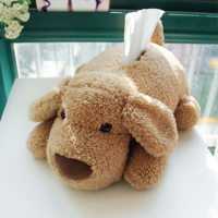 新款毛绒卡通狗狗纸巾盒客厅可爱创意抽纸盒套汽车家用餐巾纸抽盒|浅棕色1只