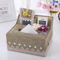 欧式客厅纸巾盒家用布艺收纳盒多功能抽纸盒亚麻茶几遥控器满就送|小连体--浅咖加钻