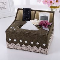 欧式客厅纸巾盒家用布艺收纳盒多功能抽纸盒亚麻茶几遥控器满就送|小连体--深咖加钻