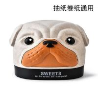 可爱粉色少女心小猪纸巾盒儿童卡通小麦秸秆抽纸盒车载餐巾盒纸巾|狗小麦(两用款)米色