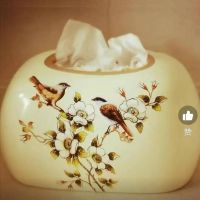 陶瓷美式纸巾盒轻奢风纸抽盒抽纸盒欧式奢华客厅茶几摆件餐巾纸盒|白色花鸟