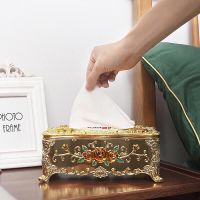 欧式纸巾盒创意亚克力树脂抽纸盒客厅卧室酒店宾馆ktv家用纸抽盒|升级【纯金黄花纸巾盒】