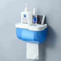 免打孔卫生间纸巾盒抽纸盒卷纸盒厕所浴室防水纸巾架厕纸盒手纸盒|蓝色（大号） 薄款