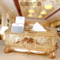 纸巾盒欧式树脂田园抽纸盒创意纸抽盒遥控器收纳盒家用客厅纸巾筒|金边玫瑰纸巾盒收纳