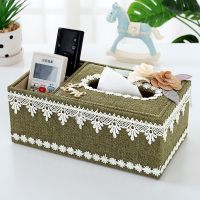 居家日用布艺纸巾盒抽纸盒 创意多功能收纳纸抽盒 欧式家用客厅|深绿偏两格