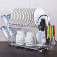 双层碗架厨房置物架碗碟沥水架碗筷收纳盒晾放碗架收纳架|[主架+筷子筒刀架+水杯架]