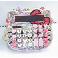 kt猫镶钻可爱卡通kitt计算机计算器韩版粉色贴水晶带钻钻心形按键|粉底白钻(小号)