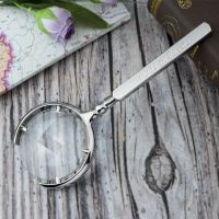 俄罗斯开口金属放大镜手持不锈钢高清阅读放大镜老人高倍|银色