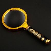 手持高清放大镜老人阅读高倍儿童学生用品维修鉴定扩大镜|80mm半金属边框龙纹放大镜
