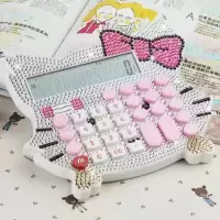 hellokitty猫可爱贴钻水钻卡通语音太阳能计算器镶钻计算机 |白色
