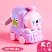 转笔刀卷笔刀自动进铅削笔器学生儿童耐用旋笔刀刨笔机手摇铅笔刀|8支铅笔+橡皮套装 小火车蓝黄色
