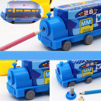 [带削卷笔机]汽火车双层卡通学生文具盒男女幼儿童韩版铁铅笔盒