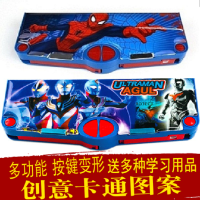 创意多功能文具盒男女小学生蜘蛛侠苏菲亚塑料按键自动铅笔盒