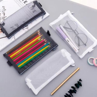 韩国创意简约铅笔袋纯色透明小清新学生笔袋女网纱拉链文具袋