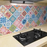 耐高温防水防油贴纸自粘厨房瓷砖墙纸墙贴墙壁纸柜灶台用油烟贴纸|地中海风格(长5米宽60厘米)