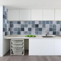 耐高温防水防油贴纸自粘厨房瓷砖墙纸墙贴墙壁纸柜灶台用油烟贴纸|墨荷花戏水(长5米宽60厘米)