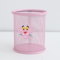 笔筒学生小创意笔筒可爱清新创意收纳盒文具桌面办公桌面摆件|圆形粉色豹头