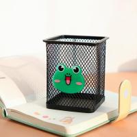 笔筒学生小创意笔筒可爱清新创意收纳盒文具桌面办公桌面摆件|深紫色青蛙(黑色方形)