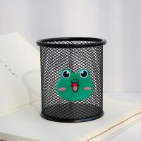 笔筒学生小创意笔筒可爱清新创意收纳盒文具桌面办公桌面摆件|驼色青蛙（黑色圆形）