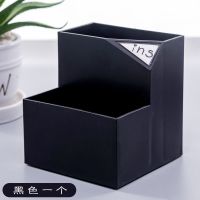 多功能办公桌面摆件收纳盒笔桶创意两格塑料笔筒盒可爱小清新|8818两格笔筒黑色（一个）