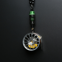 创意BBS轮毂刹车避震汽车挂件TE37轮子改装车高端车挂hellaflush 银色+黄卡+绿避震